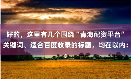 好的，这里有几个围绕“青海配资平台”关键词、适合百度收录的标题，均在以内：